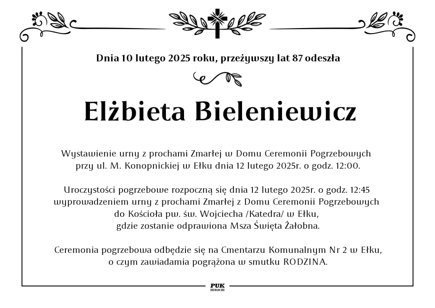 Elżbieta Bieleniewicz - nekrolog